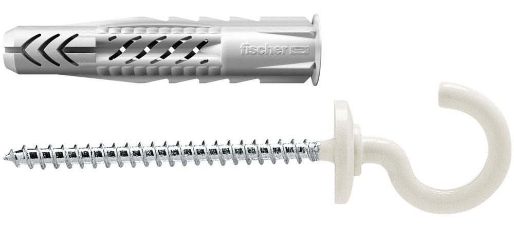 Универсальный дюбель Fischer UX RH N 8х50 с кромкой и закругленным крюком (с белым покрытием)