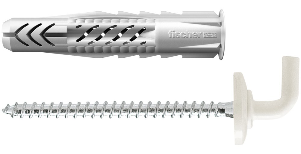 Универсальный дюбель Fischer UX WH N 8х50 с кромкой и загнутым крюком (с белым покрытием)