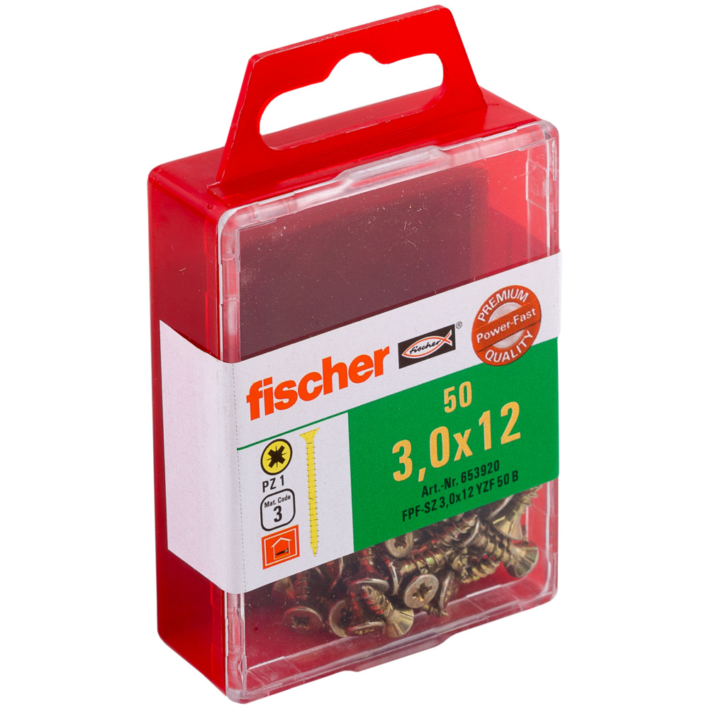 Саморез универсальный Fischer FPF-SZ YZF 3,0x12 мм c потайной головой и полной резьбой, жц. сталь 653920