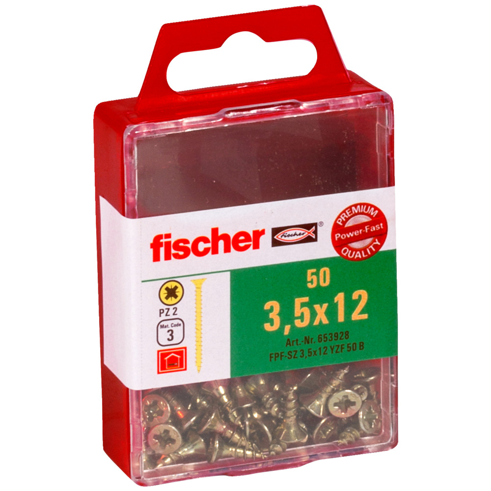 Саморез универсальный Fischer FPF-SZ YZF 3,5x12 мм c потайной головой и полной резьбой, жц. сталь 653928