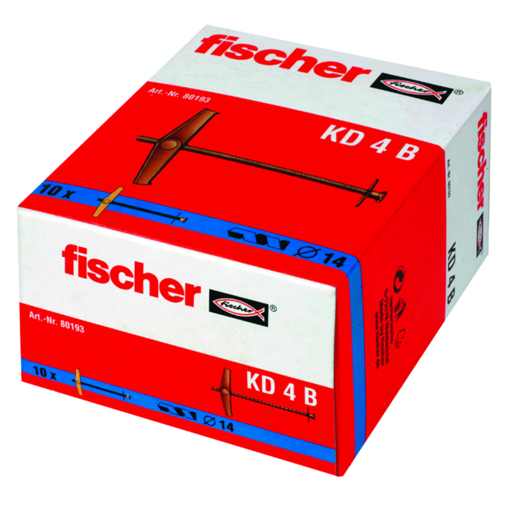 Пружинный дюбель Fischer KD 4 M4х100 B в коробке, оцинкованная сталь 080193